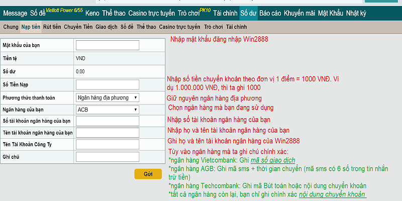 nạp tiền win2888